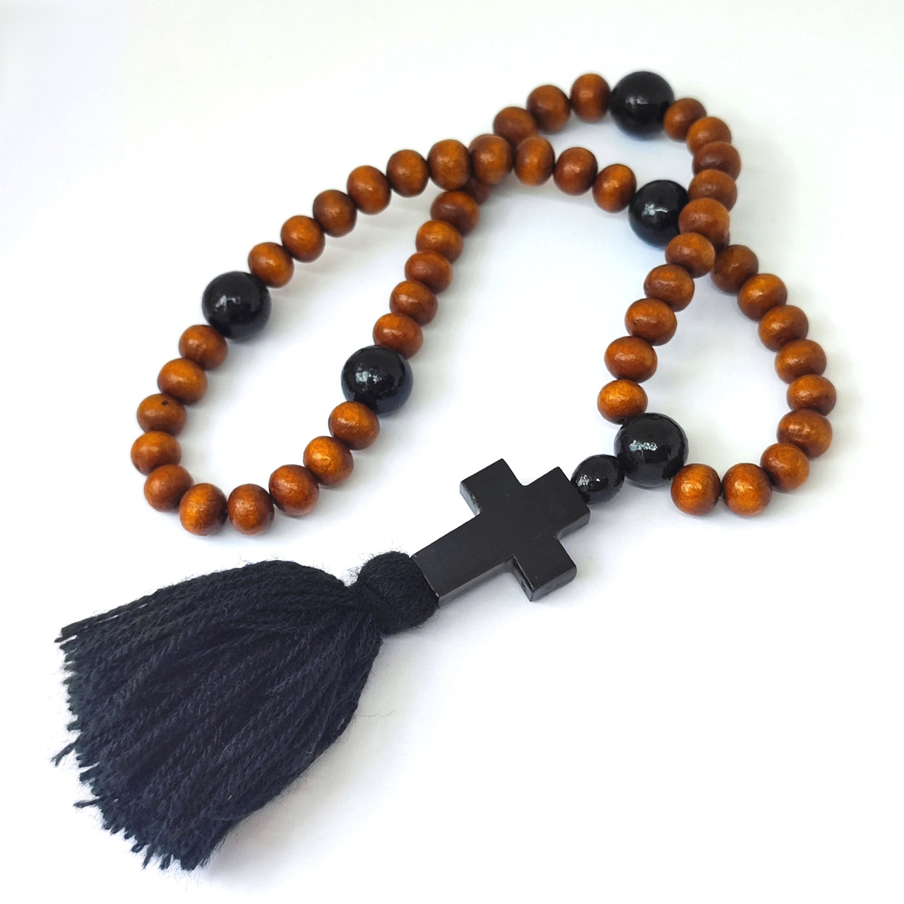 Чотки на 50 зернин з дерев'яним хрестом (дрібні намистини), фото 1