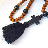 Чотки на 50 зернин з дерев'яним хрестом (дрібні намистини), фото 2