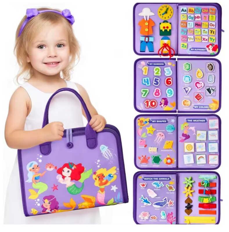 Логічна папка дитяча - елементи на липучках, застібки, годинник, англ. абетка, цифри, форми, морські жителі C 73099