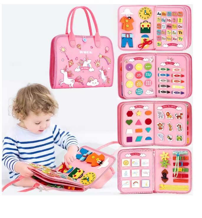 Логічна папка дитяча - елементи на липучках, застібки, годинник, англ. абетка, цифри, форми, тварини C 73101