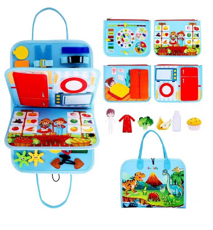 Логічна папка дитяча - фетрова, елементи на липучках, застібки, годинник, дні тижня, продукти, овочі, фрукти C 73102