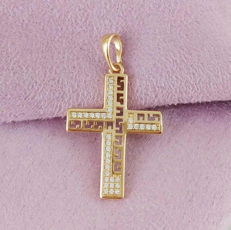 Гарний жіночий хрестик із білими фіанітами медичне золото, фото 1