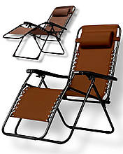Крісло шезлонг посилене Leobro Zero Gravity Premium до 150 кг зі столиком,  коричневий