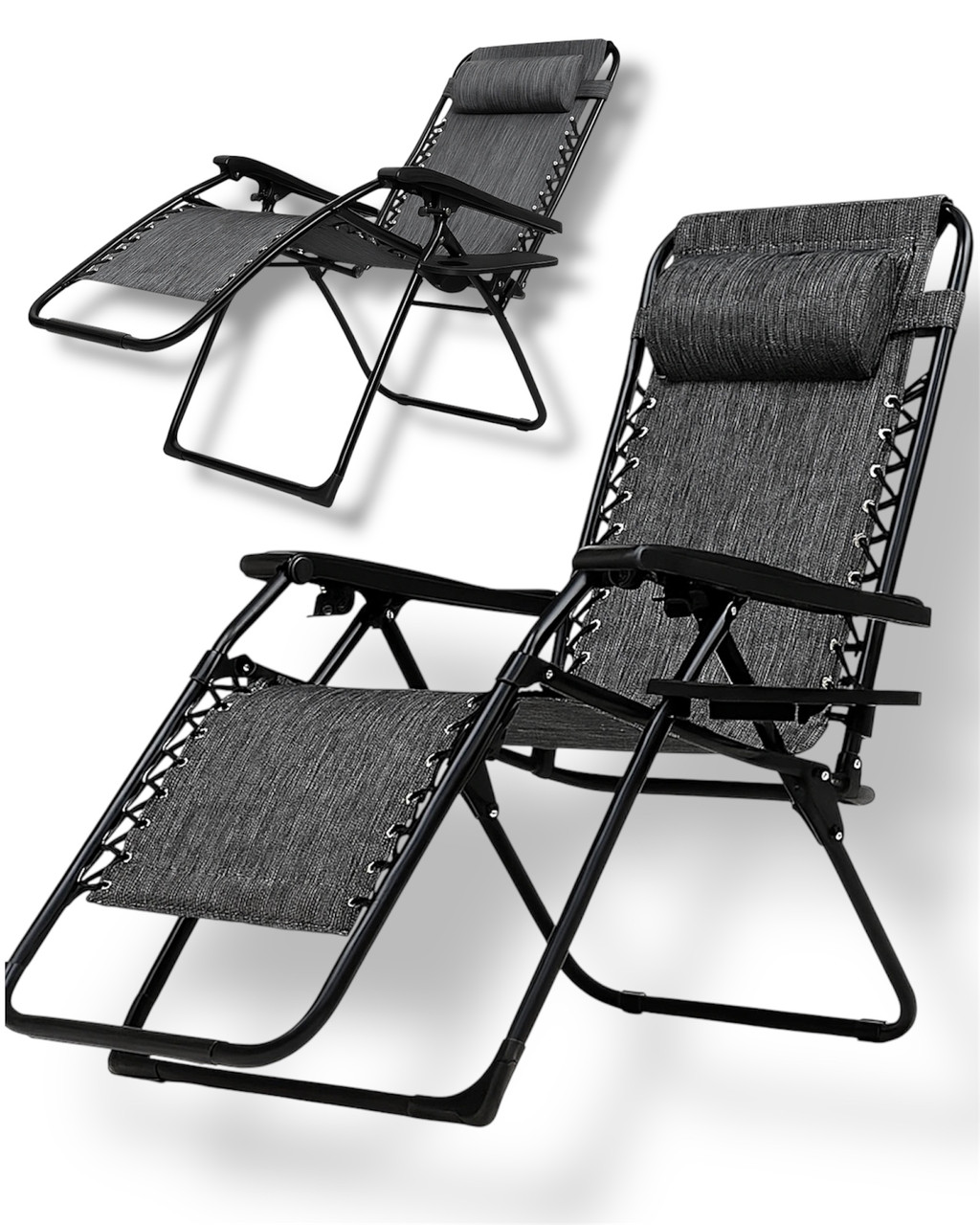 Крісло шезлонг посилене Leobro Zero Gravity Premium до 150 кг зі столиком, сірий, фото 1