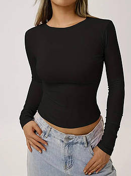 Жіночий обтислий лонгслів 42-46, 48-52 Чорний