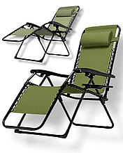 Крісло шезлонг посилене Leobro Zero Gravity Premium до 150 кг зі столиком,  зелений