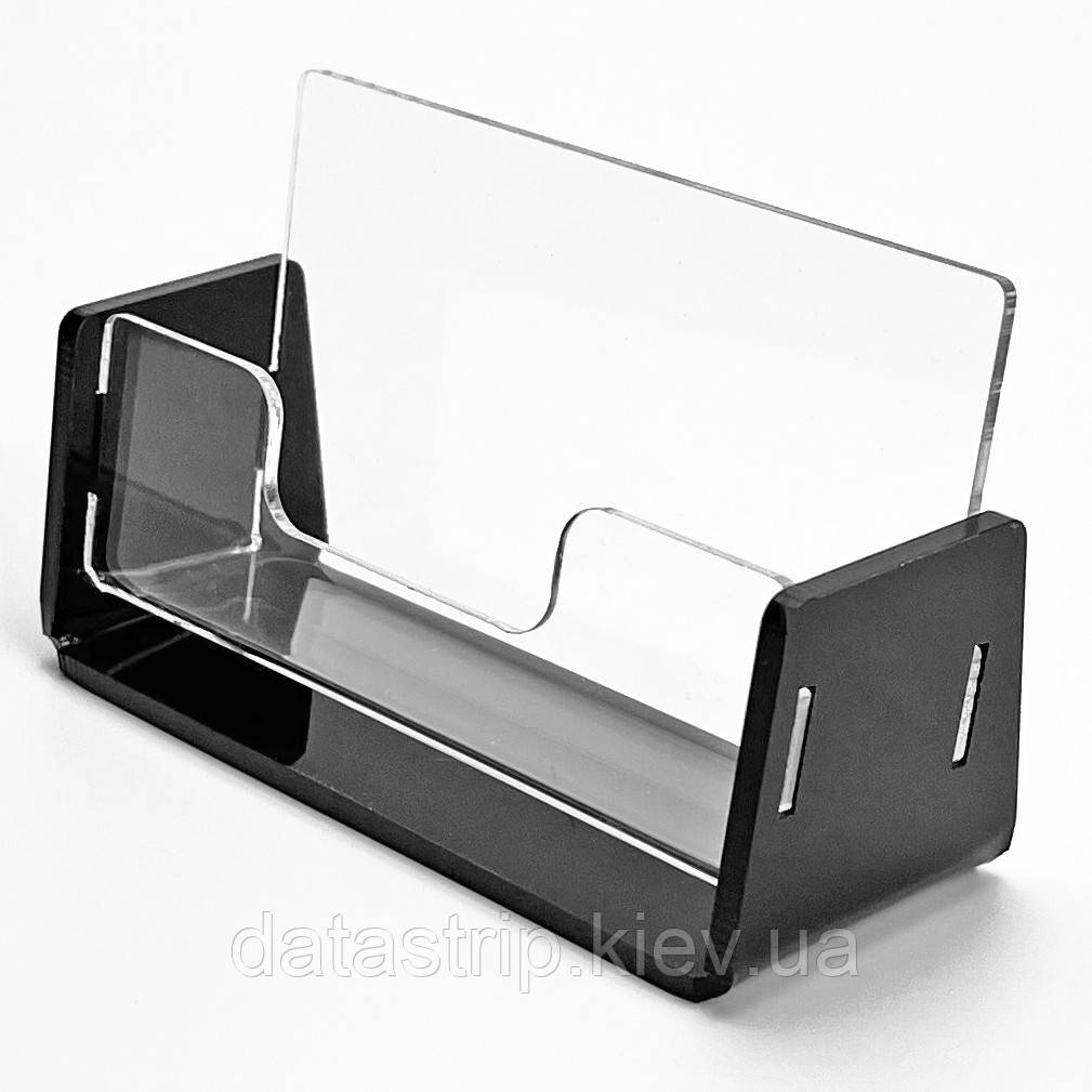 Підставка для візиток, візитниця настільна, чорна акрилова універсальна, 100х70х40мм, фото 1