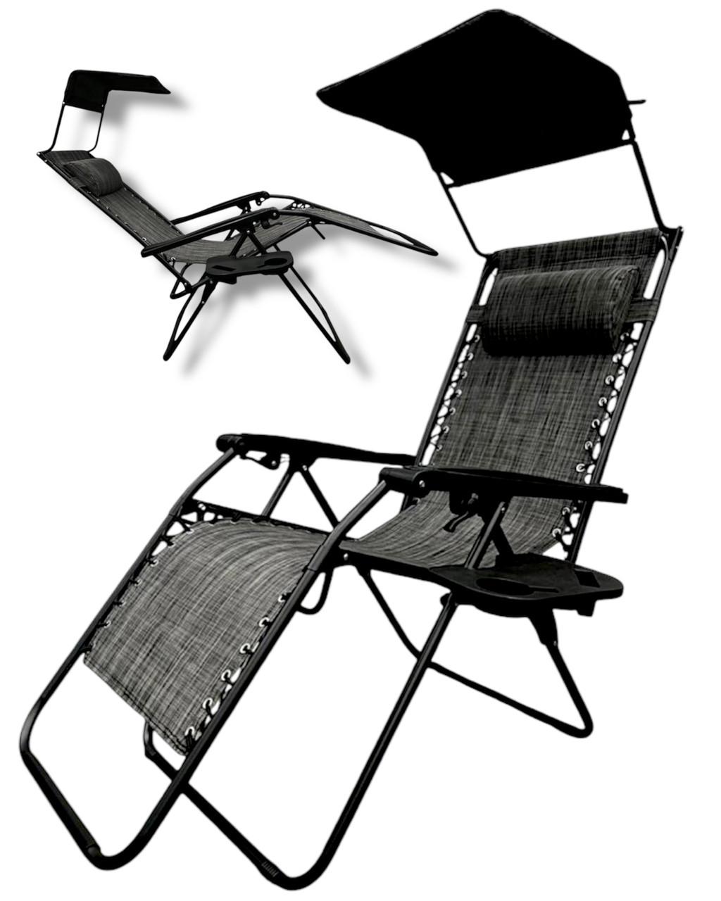 Крісло шезлонг розкладне з козирком від сонця Leobro Zero Gravity темний сірий, фото 1