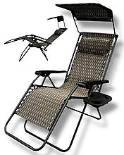 Крісло шезлонг розкладне з козирком від сонця Leobro Zero Gravity темний беж візерунок