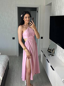 Літня сукня міді з відкритою спинкою та високим розрізом 42/44, 46/48 рожевий