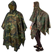 Тактичний дощовик-пончо на кнопках, Камуфляж / Водонепроникний плащ від дощу / Дощовик ЗСУ