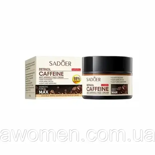 Противіковий крем для обличчя Sadoer Retinol Caffeine Anti Wrinkle з екстрактом зерен кави 50 мл, фото 1