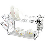 Двоярусна сушарка для посуду 55,8 х 24,4 х 33,8 см, EB-2108/Настільний посуд для посуду, фото 9