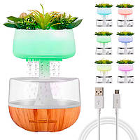 Зволожувач повітря зі штучними рослинами 300мл, від USB, RGB / Нічник зволожувач / Аромадифузор