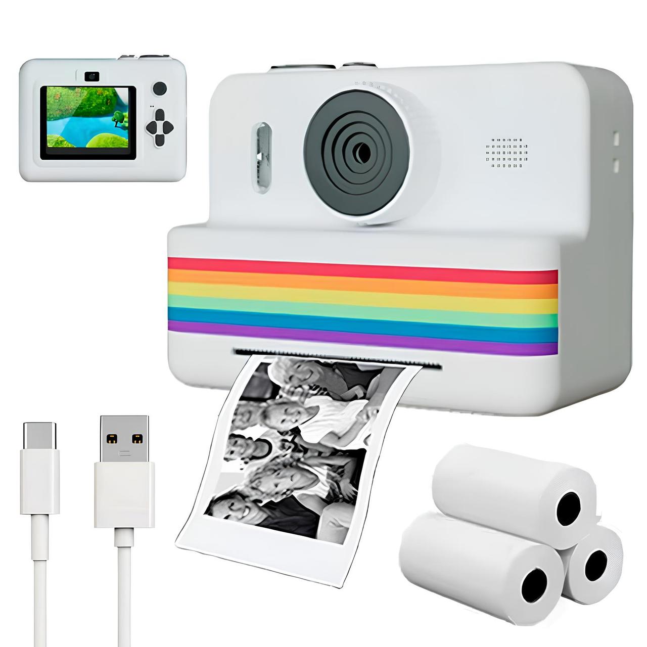 Дитячий фотоапарат RAINBOW + 3 рулони, від USB, P7 / Дитяча фотокамера / Камера миттєвого друку, фото 1