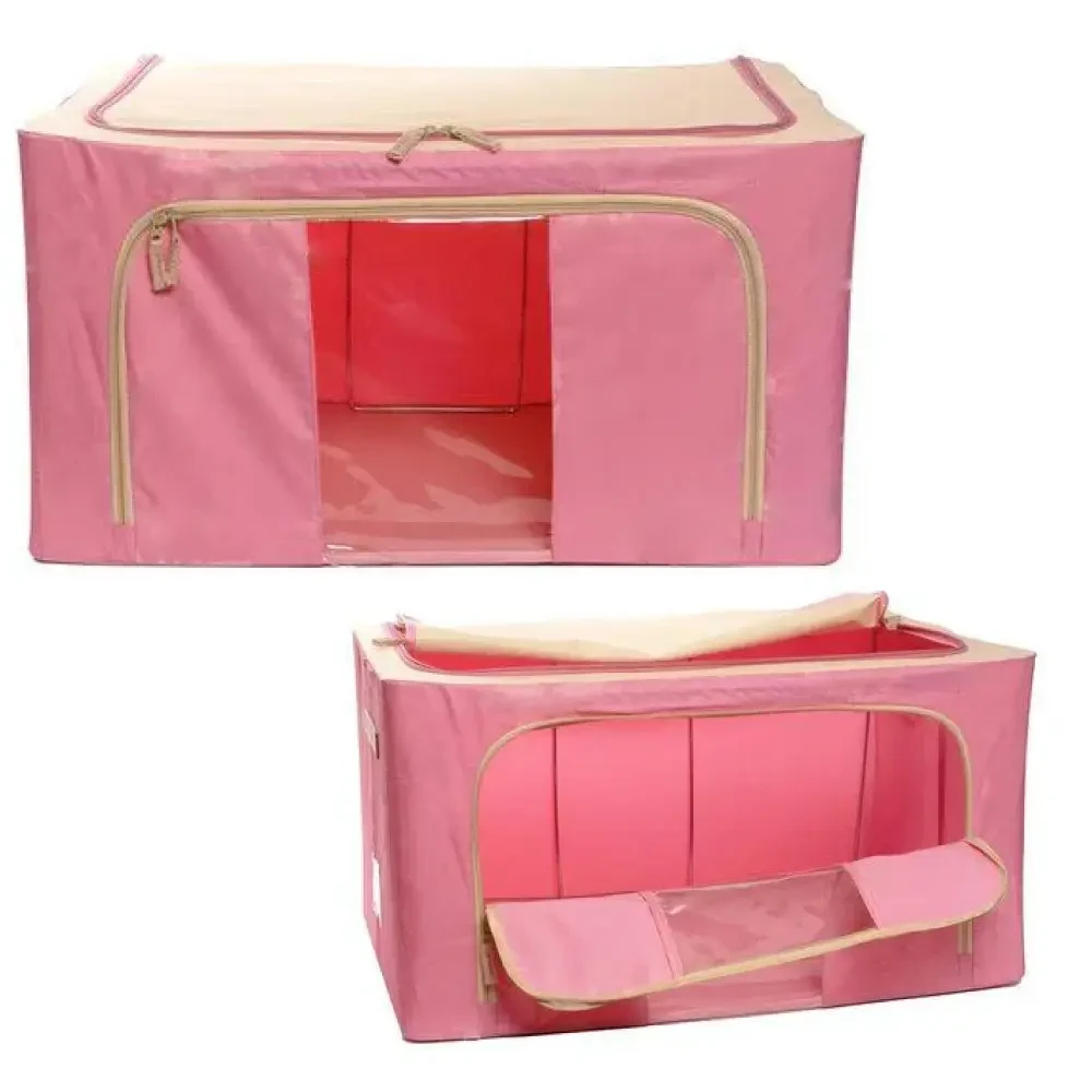 Складний органайзер для речей (50×40×31см) NON-WOVEN BOX, Рожевий / Кофр для зберігання речей / Чохол для речей, фото 1