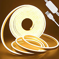 Неонова стрічка 5м, від USB, Теплий білий / Водонепроникна стрічка неон / Гнучкий неон / Світлодіодна стрічка
