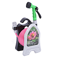 Гнучкий садовий шланг з пістолетом і котушкою переносний, 10 м, LY-907 / Шланг з котушкою / Поливальний шланг