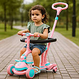 Дитячий самокат триколісний з музикою та ручкою 5в1 / Самокат із захисними бортиками / Самокат з ручкою, фото 2