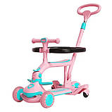 Дитячий самокат триколісний з музикою та ручкою 5в1 / Самокат із захисними бортиками / Самокат з ручкою, фото 3