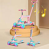 Дитячий самокат триколісний з музикою та ручкою 5в1 / Самокат із захисними бортиками / Самокат з ручкою, фото 6