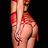 Трусики-підтяжки жіночі високі з доступом OhMyG! Paris мереживні, червоні, SM, фото 4
