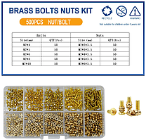 Латунні Гайки+Гвинти М2мм Набір 500 шт Для 3D Друку, PLA/ABS, Spec (SP-16702500)