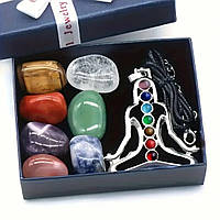 Набор из 7 камней для чакр и кулон для медитации Натуральные камни для медитации, йоги