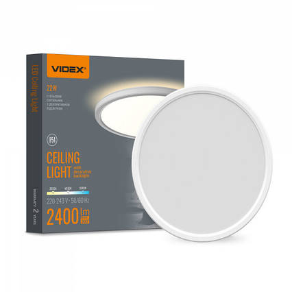 LED світильник з декоративною підсвіткою VIDEX DL5R 22W 3000K-4000K-5000K White, фото 1