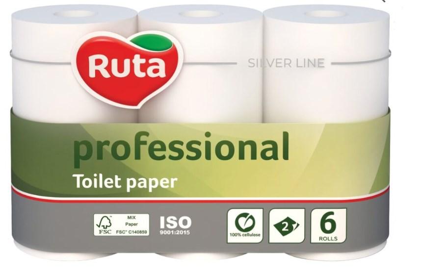 Папір туалетний Ruta Proffesional 2 кулі 6 рулонів 55 м d9,6 см h11 см целюлоза (893233), фото 1