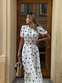 Жіноча сукня котонова міді з пишним рукавом та принтом квітів