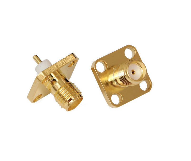 Конектор SMA-Female з квадратним фланцем 16.5×12.7 мм, прямий, під монтаж, 4 отвори під гвинт