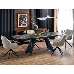 Комплект обідній стіл та 4 стільці Armani 165-241х90 см під чорний мармур з бежевими поворотними стільцями