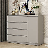 Сучасний комбінований сірий комод 120 см з шухлядами та полицями без ручок у вітальню зал ДСП Нео Мебель Стар