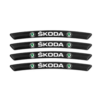 Металеві наклейки на диск авто з логотипом Skoda, чорні