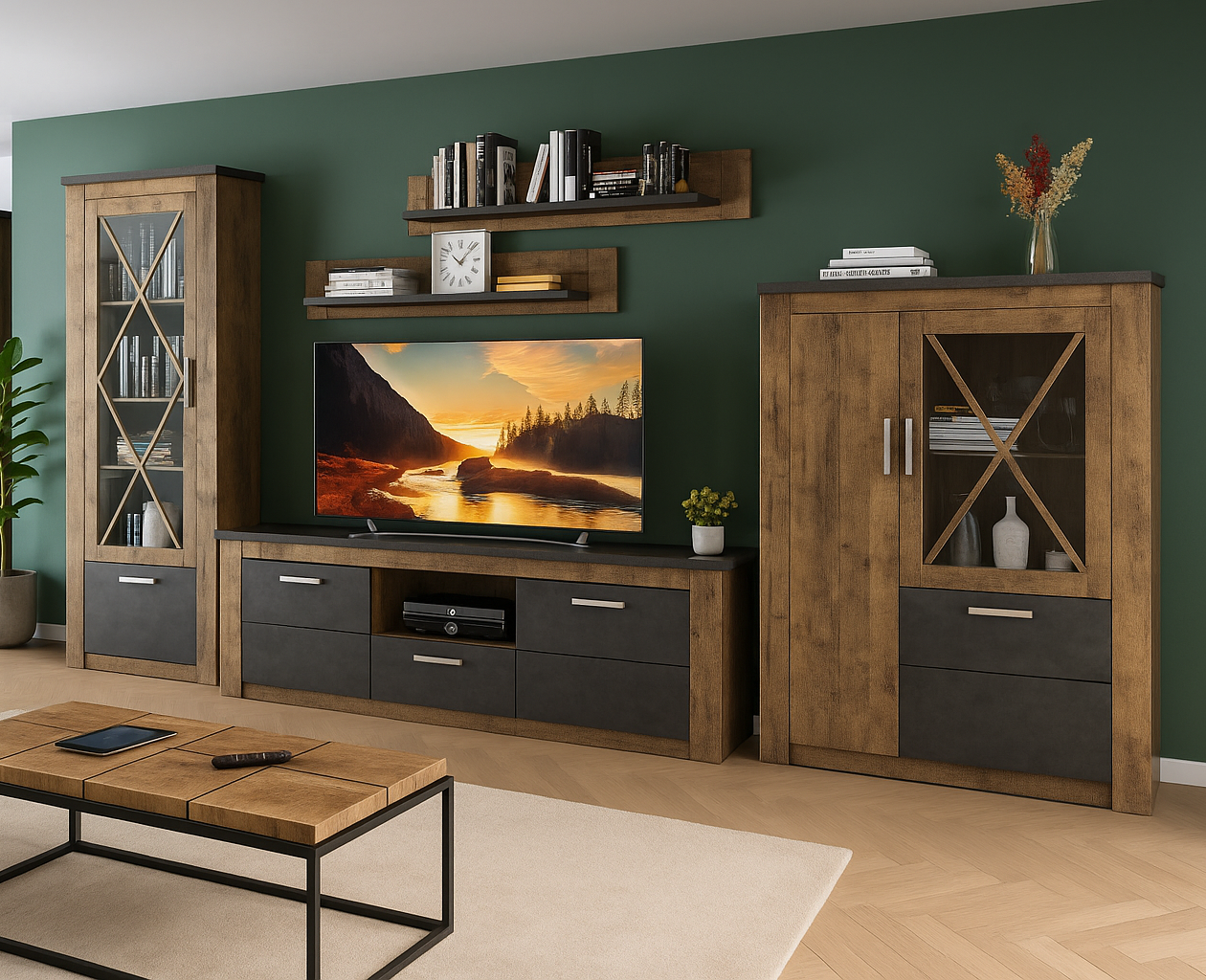 Довга стильна сучасна модульна стінка під телевізор у вітальню зал Джорджіа Мебель Сервіс 392 см