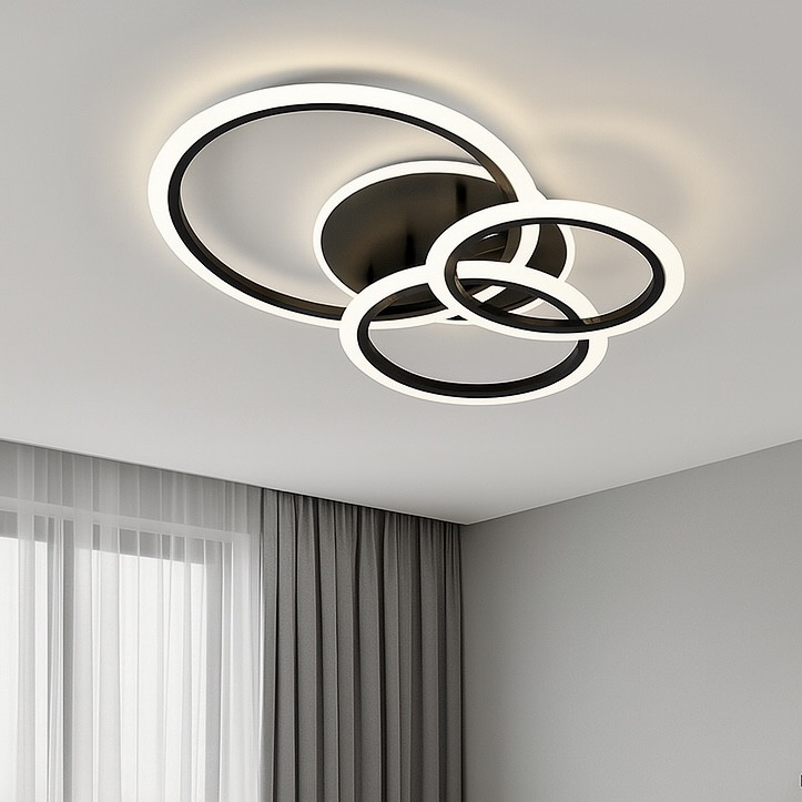 Чорна Led люстра до 20 м² світлодіодна з пультом управління на 90 Вт (SONNE 90W 4R BLACK), фото 1