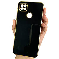 Чохол для Xiaomi Redmi 9C чорний із золотим обідком силіконовий глянцевий
