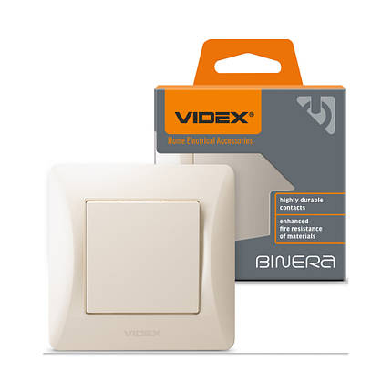 Вимикач одноклавішний кремовий VIDEX BINERA VF-BNSW1-CR, фото 1