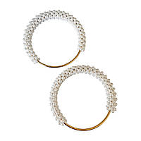 Ручки для сумок круглі металеві Золоті з білими намистинами 12 см