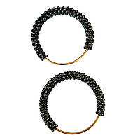 Ручки для сумок круглі металеві Золоті з чорними намистинами 12 см