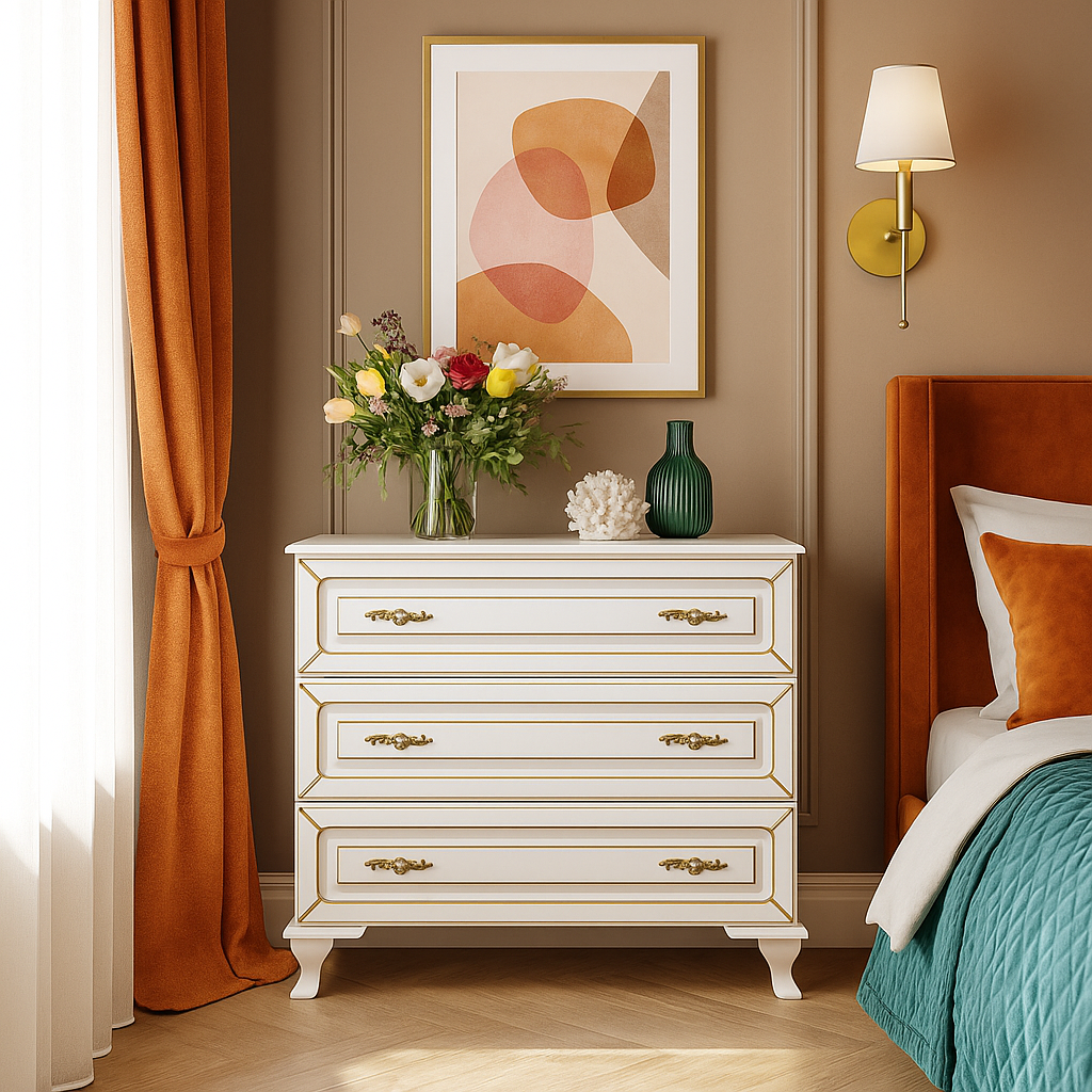 Класичний білий комод 3 шухляди на ніжках для речей у спальню Мілан Мебель Сервіс