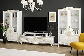 Біла модульна стінка під телевізор у вітальню зал в класичному стилі Мілан Мебель Сервіс 350 см