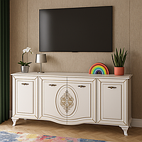 Класичний білий довгий комод на ніжках з дверцятами і полицями у вітальню Мілан Мебель Сервіс 182 см