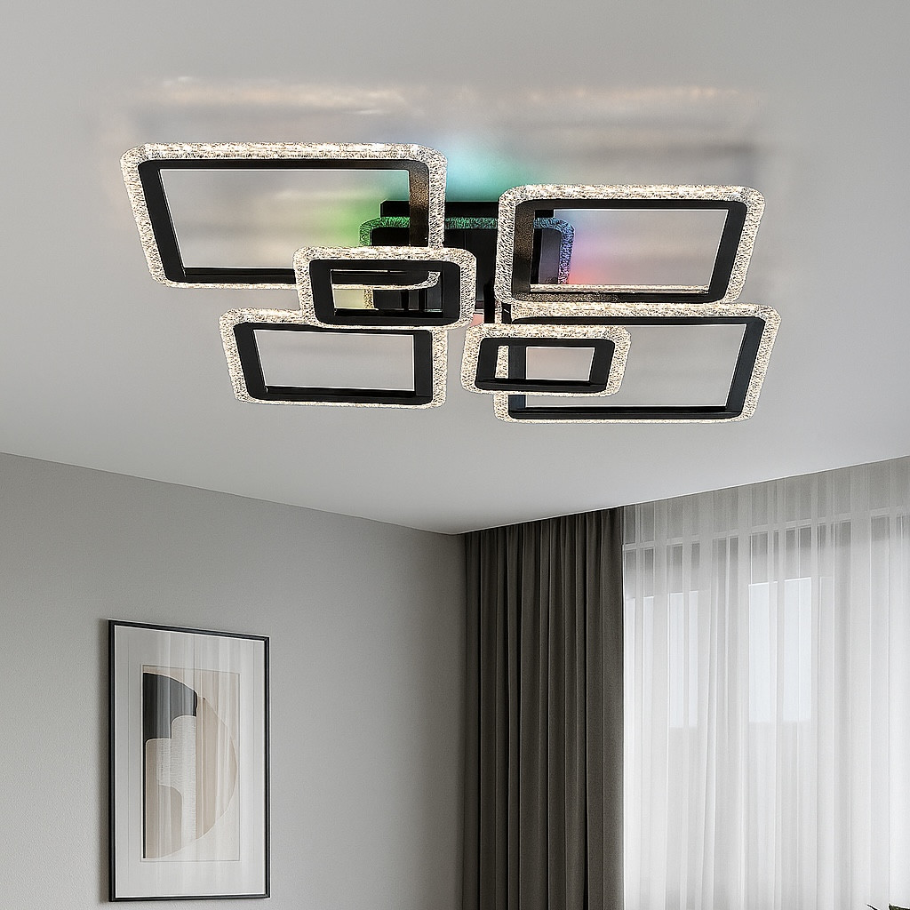 Чорна світлодіодна люстра Led до 25 м² з пультом 120 Вт (OVAL ICE RGB 7S), фото 1