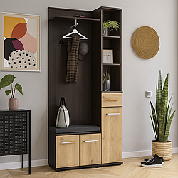 Сучасний маленький міні передпокій 90 см у вузький коридор з м'яким сидінням тумбою для взуття Венге Тріо Мебель Сервіс