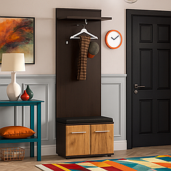 Сучасна вузька тумба для взуття з м'яким сидінням та вішалкою в маленький коридор 60х203 см Тріо Мебель Сервіс дуб крафт/венге