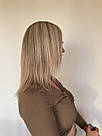 Перука з натурального волосся блонд з імітацією шкіри голови, затемнене коріння, фото 3