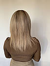 Перука з натурального волосся блонд з імітацією шкіри голови, затемнене коріння, фото 6