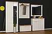 Сучасний модульний передпокій у вузький коридор білий з сидінням і шафою з дзеркалом Лора 157 см Мебель Сервіс, фото 4